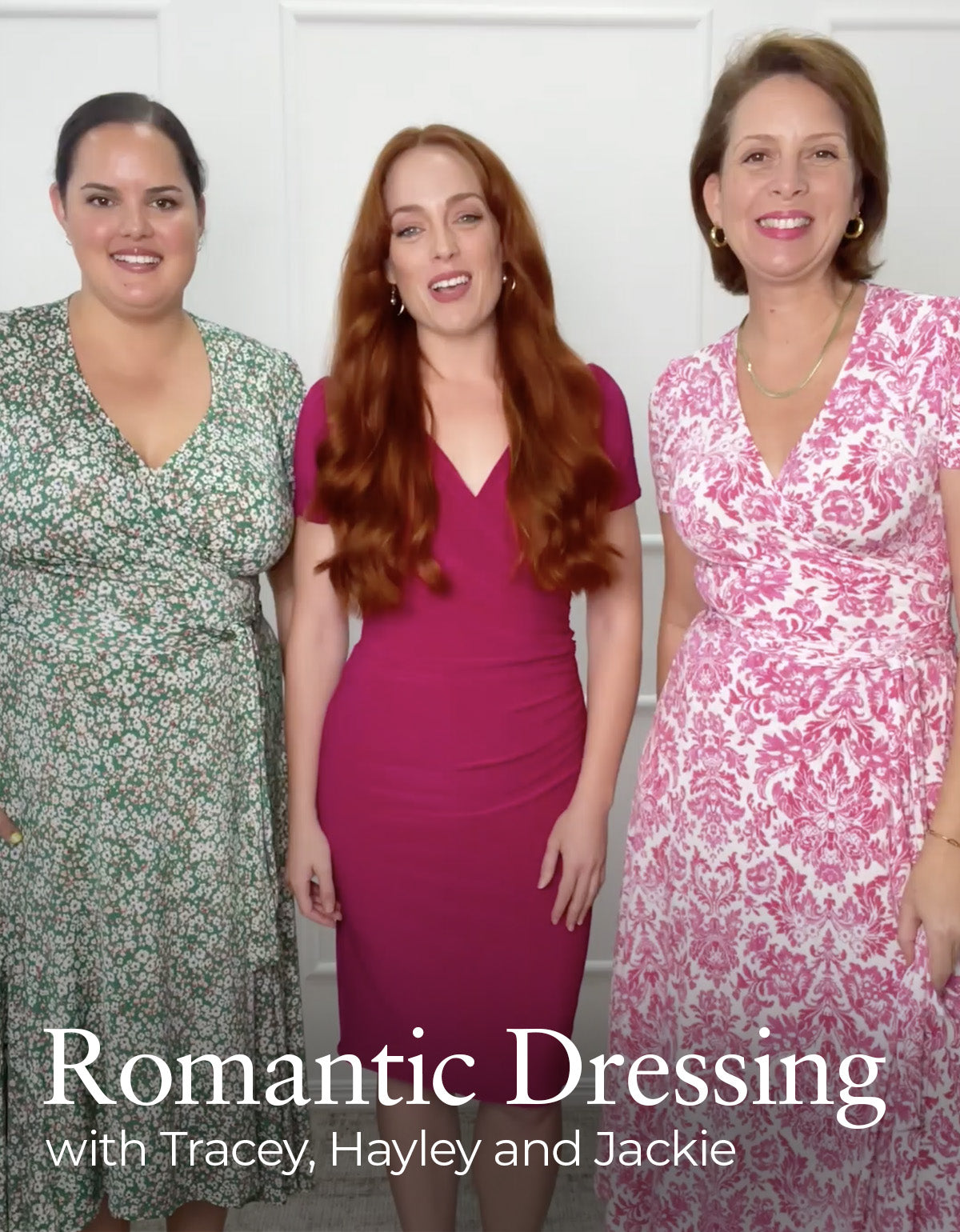 Dressing for romantic occasions - see L&F style squad dress Hayley and Jackie in a plus sized wrap dress, figure wrapping midi dresses and dresses maxi -  Australian made womens dresses online