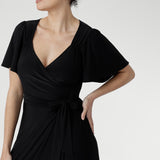 Alita Maxi Wrap Dress in Black