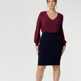 Petite height model wears double-layer tube skirt. Designed to ensure a flattering fit, while the soft folded waistband adds extra comfort. The Andi Tube Skirt is available in a mini length, regular and midi length for a bold and stylish look no matter your style.