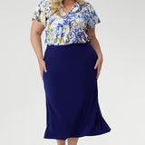 The Asher Skirt in Cobalt combines comfort, stretch, and style in one timeless piece. Made from our signature dry-touch stretch jersey, this A-line pull-on skirt feels soft yet structured, designed to flatter every figure. With its easy elastic waist and versatile cobalt tone, it’s the skirt you’ll reach for from desk to dinner and every moment in between.