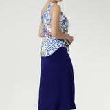 Crafted from our signature dry-touch stretch jersey, the Asher Skirt in Deep Cobalt offers a sleek, comfortable fit designed to move with you. With an easy pull-on waistband and refined A-line silhouette, this Australian-made jersey skirt is perfect for effortless styling from work to weekend.