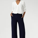 The Bradley Culotte in Navy is a pant that unites all heights! Pair back with our Sandro Jacardi for a comfortable soft suiting combination.
