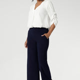 The Bradley Culotte in Navy is a pant that unites all heights! Pair back with our Sandro Jacardi for a comfortable soft suiting combination.