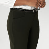 The tapered legs provide a sleek silhouette, and the ankle-length design adds a trendy, contemporary edge. Avaiable in sizes 8-24. Olive coloured pants have belt loops, angled pockets and cuffed legs.