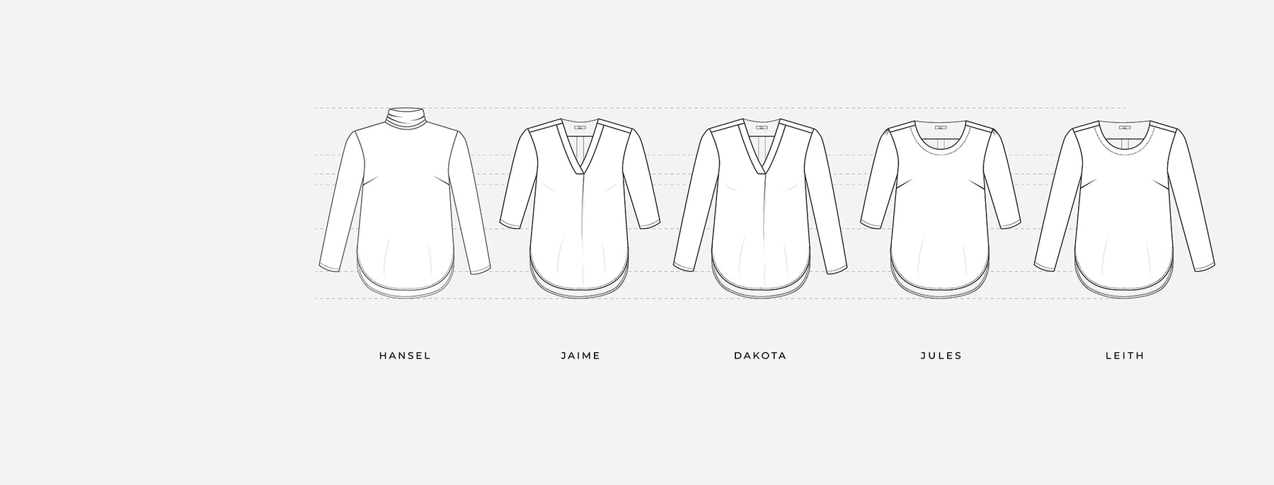 CAD drawings showing Australia & New Zealand women's clothes brand Leina & Fleur's bamboo jersey tops for women, available to pre-order as part of Australian made week.