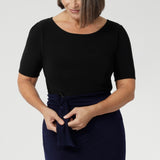 Elevate your wardrobe with the L+F Fabric D-Ring Belt, a versatile new accessory designed to bring definition and polish to your women’s workwear looks. Crafted to complement our signature jersey dresses and skirts, this waist-cinching belt is the perfect styling tool to create a flattering silhouette with ease.