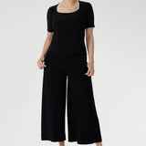Crafted from our signature dry-touch jersey fabric, the Dany Culotte is designed with an Extra-wide-leg, functional side pockets, and a pull-on style, and is easily dressed up to take you from day to night.