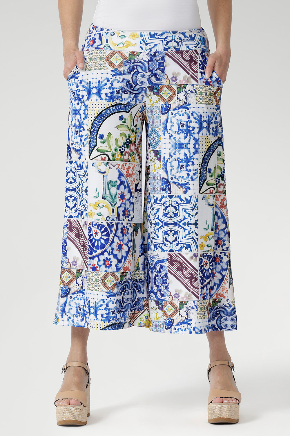 The pull-on design with a soft yet supportive double-layer waistband ensures all-day comfort, while the functional side pockets and deep hemlines add a refined finish. Proudly designed and made in Australia, this printed jersey culotte is perfect for work, travel, or relaxed weekend wear.