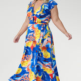 Easy to wear and beautifully flattering, the Elle Maxi Wrap Dress in Summer Bliss is made from our cool-touch slinky jersey for all-day comfort. Its classic wrap shape and tie waist enhance your figure, while the raw edge frill adds a soft, modern finish.