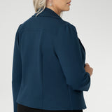 Garcia Jacket in Petrol ponte fabric by Australian and New Zealand women's clothing brand, L&F. Featuring collar and notch lapels and long sleeves, this open-fronted jacket is good for corporate wear and casual wear.