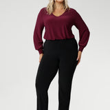 The pull-on style features internal elastic at the waist for added comfort, while darts at the back provide shaping for a flattering silhouette. With a straight-cut design and full-length fit, the Joel Pant offers a sleek and modern look. Additionally, this versatile pant comes without pockets for a clean, streamlined appearance.