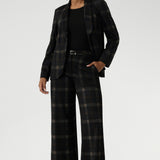 The Kade Pant brings timeless elegance with a contemporary twist, featuring a high-rise fit and full-length, wide-leg cut that flatters and elongates. A tailored waistband with a fly front and hook-and-bar closure offers a smooth, secure fit, while belt loops, back darts, and side front pockets add classic suiting details with a modern edge.