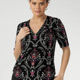 Kodi Top with Elbow Sleeve in Subtle Paisley