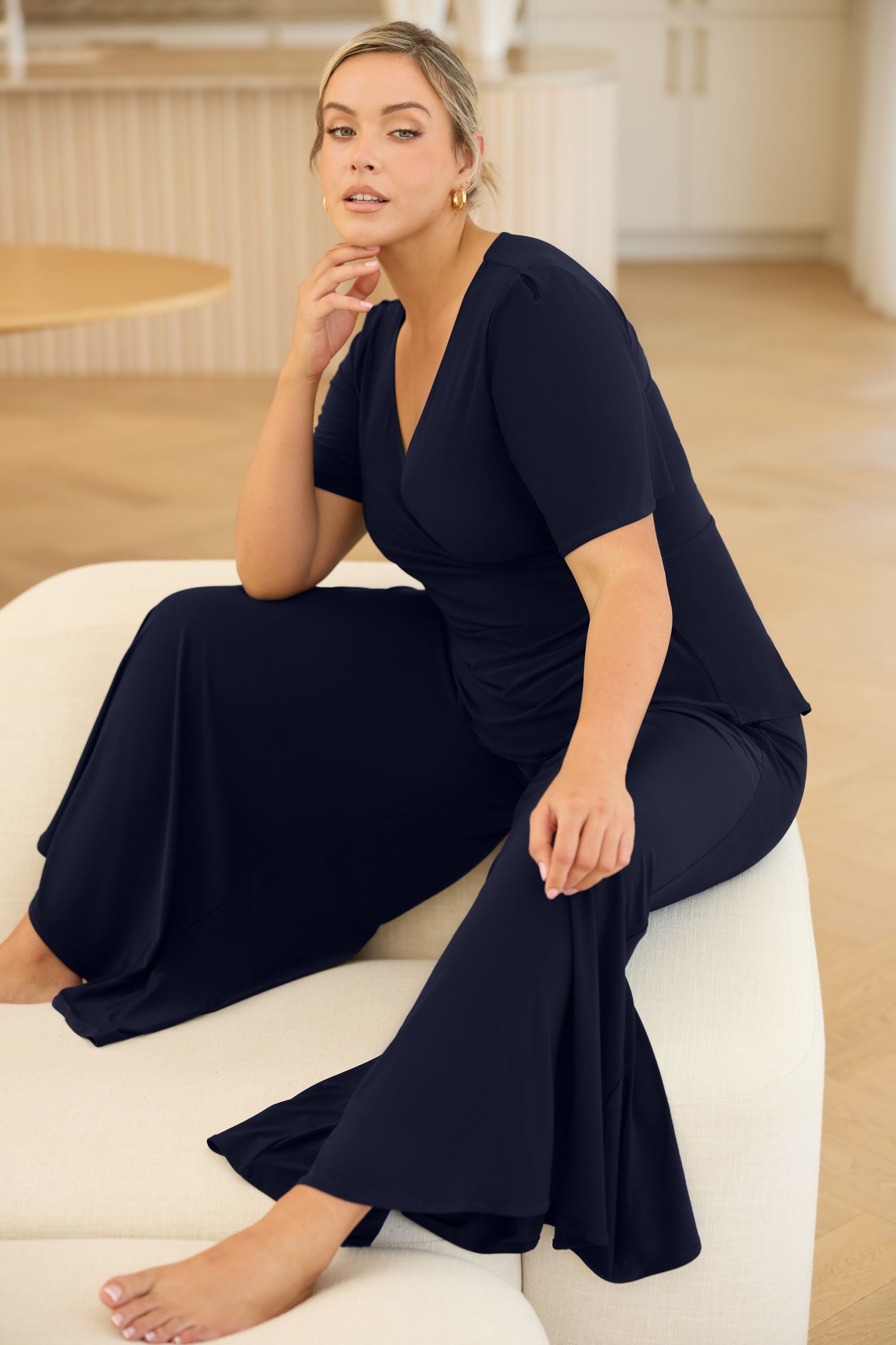 Caspian Palazzo Pant in Dark Navy