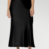 Manhattan Maxi Skirt in Black Satin