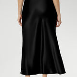 Manhattan Maxi Skirt in Black Satin