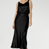 Manhattan Maxi Skirt in Black Satin