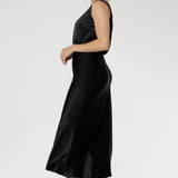 Manhattan Maxi Skirt in Black Satin