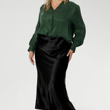 Manhattan Maxi Skirt in Black Satin