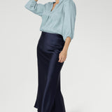 Manhattan Maxi Skirt in Ink Satin