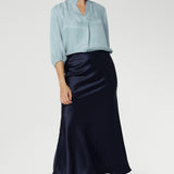 Manhattan Maxi Skirt in Ink Satin