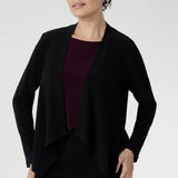 Crafted from our premium our dry touch stretch jersey, Mikey is a jacket-like cardigan, softly tailored with an open, waterfall front, a chic, sophisticated look that transitions you seamlessly from work to after-hours events.