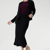Crafted from our premium heavy-weight dry touch stretch jersey, Mikey is a jacket-like cardigan, softly tailored with an open, waterfall front a chic, sophisticated look that transitions you seamlessly from work to after-hours events.