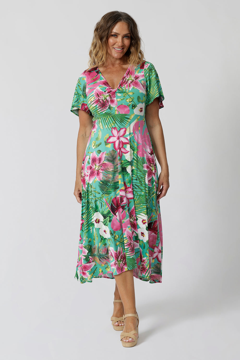 Milly Dress in Malibu Leina Fleur Sleeved Dresses for Women