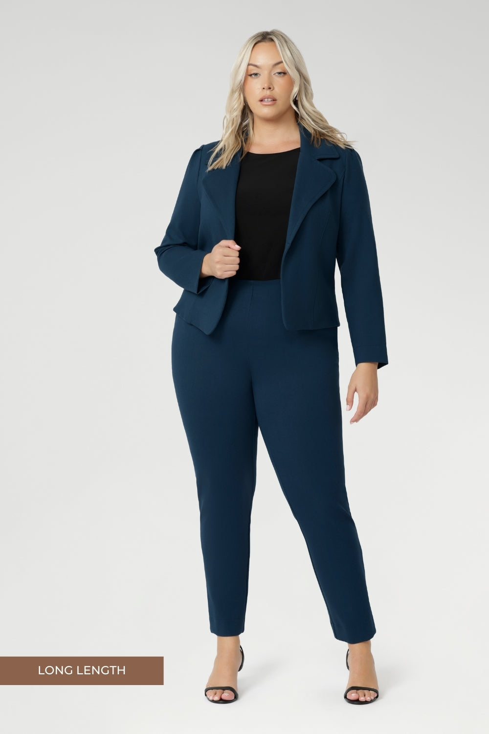 The Paxton Pant is crafted from a dry-touch Ponte jersey fabric with a firm stretch. This pull-on style pant features a straight-leg cut, high pockets, and ankle slit details. It comes in three lengths and sizes 8-24. Designed for the woman on the go, the Paxton Pant pairs seamlessly with L+F separates and the Garcia Jackets for a coordinated, polished look.