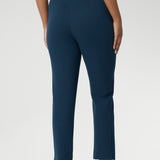 The Paxton Pant is on a dry-touch Ponte jersey base. The fabric has firm stretch. Pull on style pant features a straight leg cut, high pockets and ankle slit details. Available in 3 lengths in sizes 8-24.