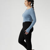 The Paxton pant is a pull-on style designed for the woman on the go. It effortlessly pairs with L&F separates and the Garcia jackets, creating a comfortable and stylish suiting look. Proudly made in Australia size 8-24. Petite height woman wears her Paxton pants with tencel wool top with black flats.