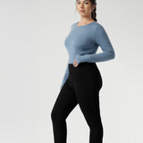 The Paxton pant is a pull-on style designed for the woman on the go. It effortlessly pairs with L&F separates and the Garcia jackets, creating a comfortable and stylish suiting look. Proudly made in Australia size 8-24. Petite height woman wears her Paxton pants with tencel wool top with black flats.