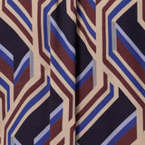 Showcasing a bold geometric striped print fabric used to create a women's swing shirt. By Leina + Fleur in sizes 8-24. Made in Australia. Plus size friednly & petite height friendly womens clothing.