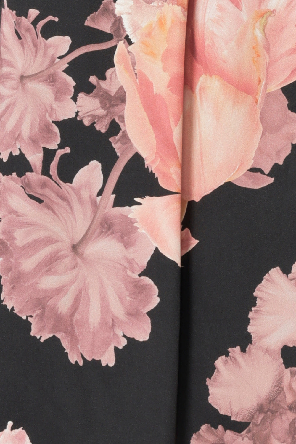 The Romantic Floral print blooms across a black satin base, with delicate pink tones adding depth and softness to the look. Crafted by Leina & Fleur to create a collection of women's tailored blouses. Romantic Floral is a beautifully feminine and elevated wardrobe essential, perfect for both work and occasion dressing.