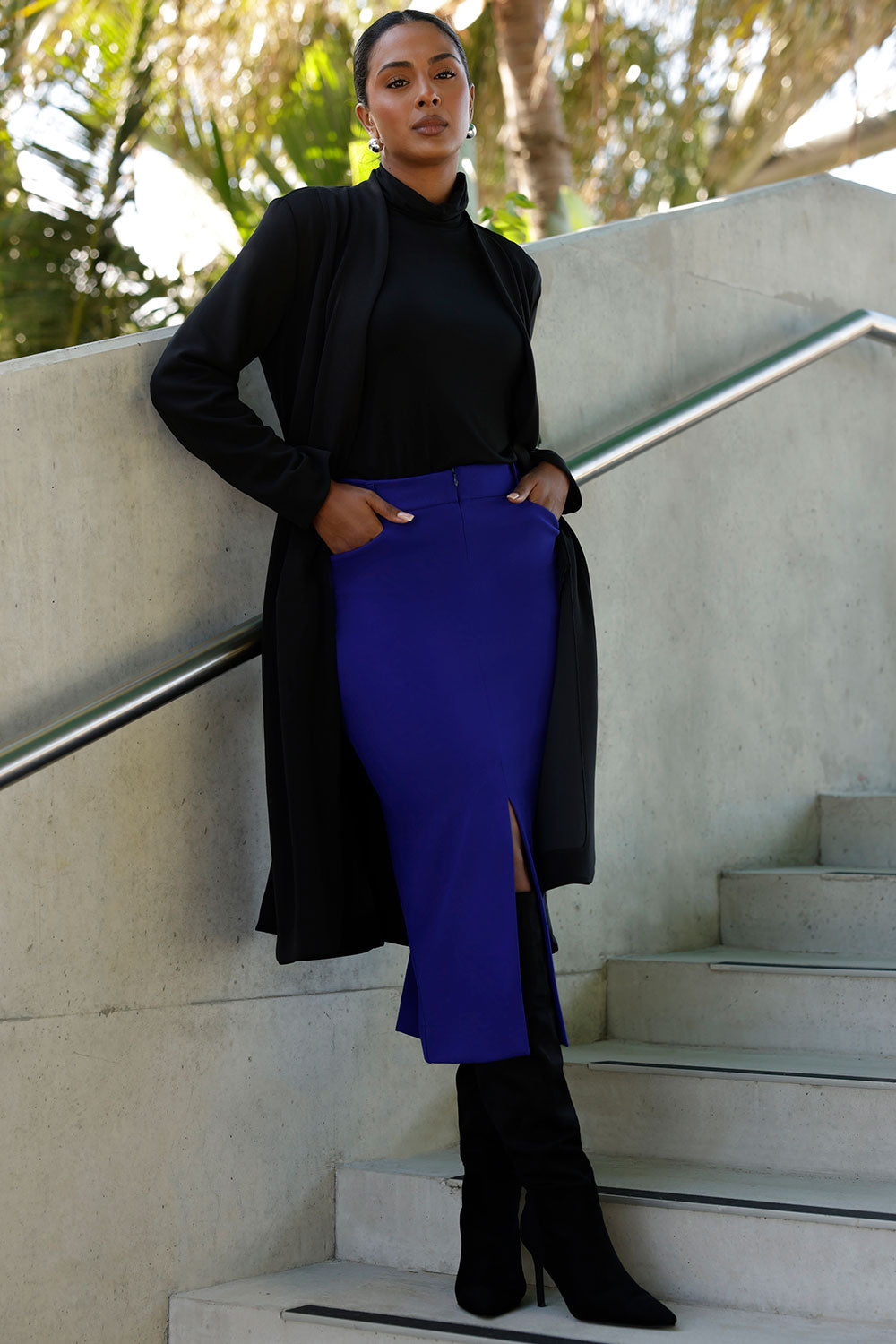 Aaron Midi Skirt in Cobalt Leina Fleur Corporate Tube Skirt