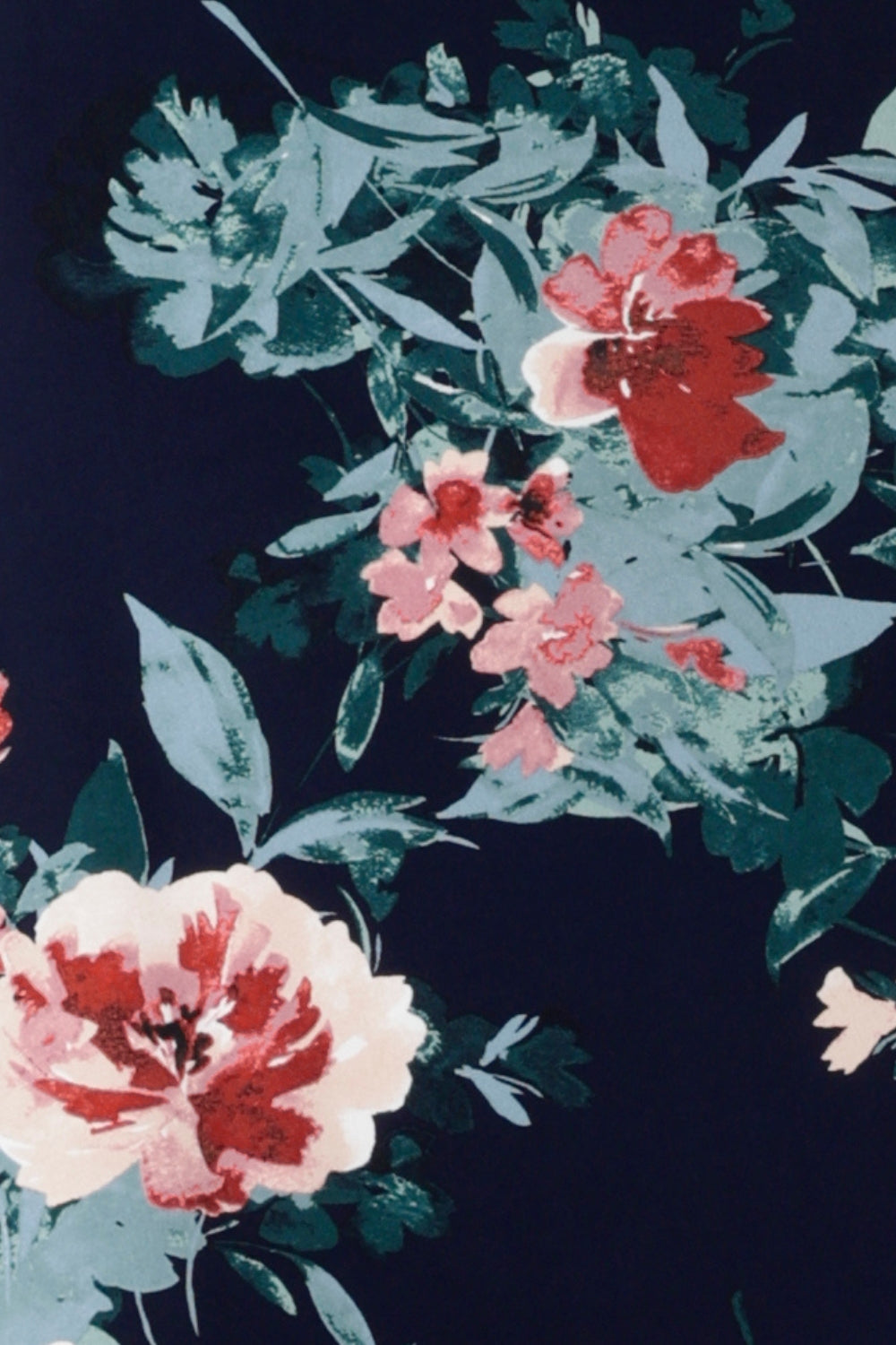 Close up image swatch of Vintage Rose print used by Leina & Fluer to create a collection of dresses and work tops for women. Available in sizes 8-4.