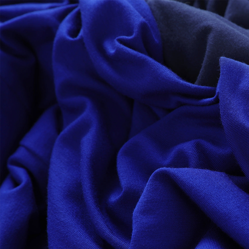 Cobalt blue and French navy bamboo jersey swirl together to show the quality bamboo jersey used by Australian fashion brand, Leina & Fleur to make a range of jersey tops for women.