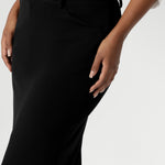 Close up image of Made in Australia by Australian and New Zealand women's clothing brand, Leina & Fleur. This stretchy, easy-care skirt is a perfect workwear piece for elevated suit styling with matching jacket or blazer.