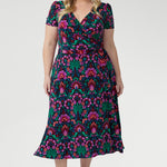 Crafted from our signature dry-touch stretch jersey, the Alexis Wrap Dress is often described as the "perfect wrap dress" by the L+F community. Designed to effortlessly transition from workwear to events and weekend outings, this flattering midi dress features a vibrant floral print in bold hues of pink, green, burgundy, and blue.