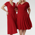 The Alexis Dress is on red dry touch jersey fabric that provides a soft stretch. Due to the high pigment quality in this fabric, this garment needs to be washed separately before wear to avoid colour transfer onto other garments, as per the care label.