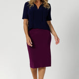 This knee-length tube skirt in a vibrant magenta is a bold and versatile wardrobe staple, crafted with care by Australian fashion brand Leina & Fleur. Featuring a double-layer design, it offers both structure and comfort. The soft, folded waistband ensures a relaxed yet secure fit, while the pull-on style makes it effortlessly easy to wear.