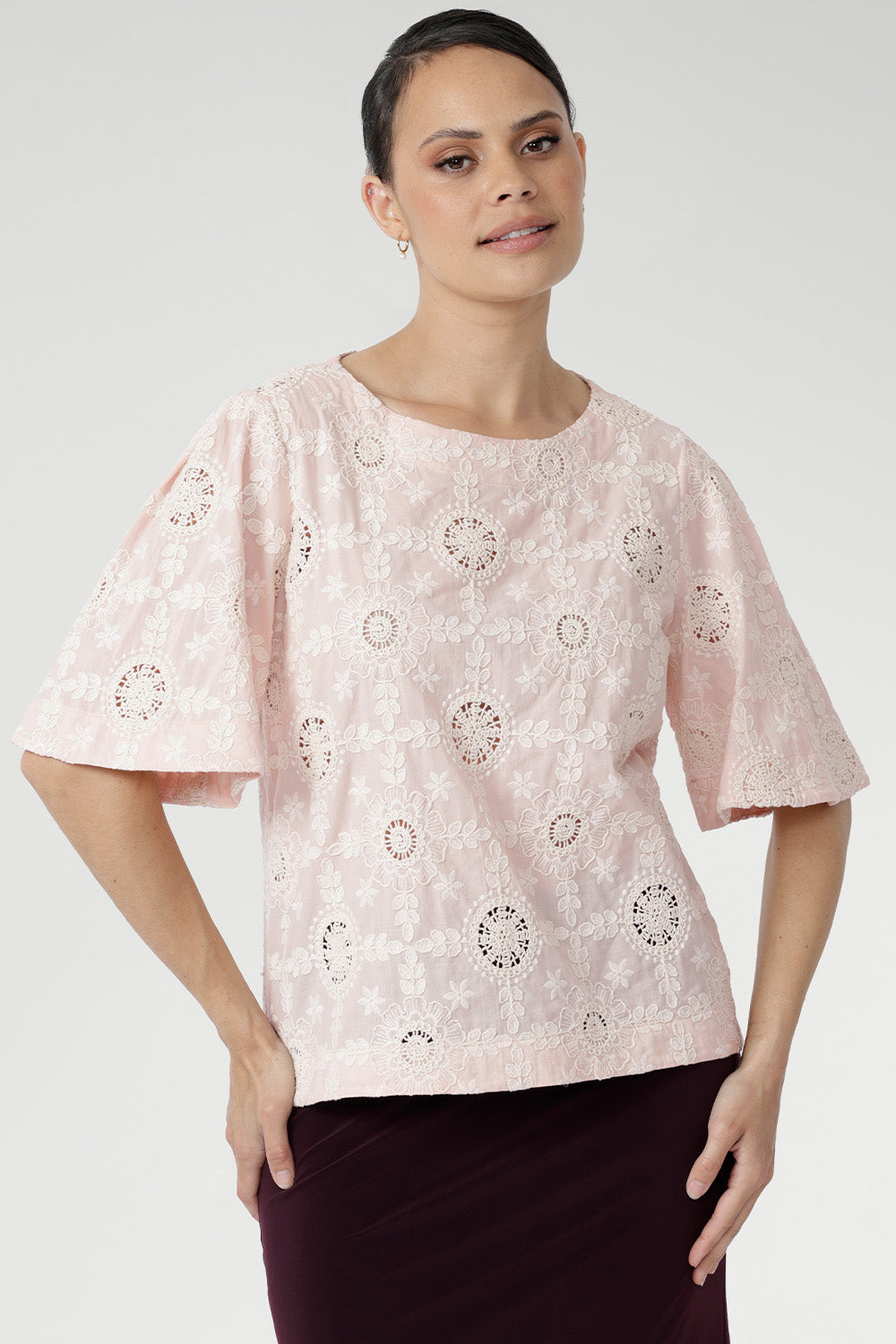 Crafted from lightweight embroidered cotton, the Angel Top in Ballet Embroidered Cotton is a fresh and feminine summer essential. 