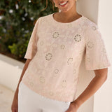 Crafted from lightweight embroidered cotton, the Angel Top in Ballet Embroidered Cotton is a fresh and feminine summer essential. 