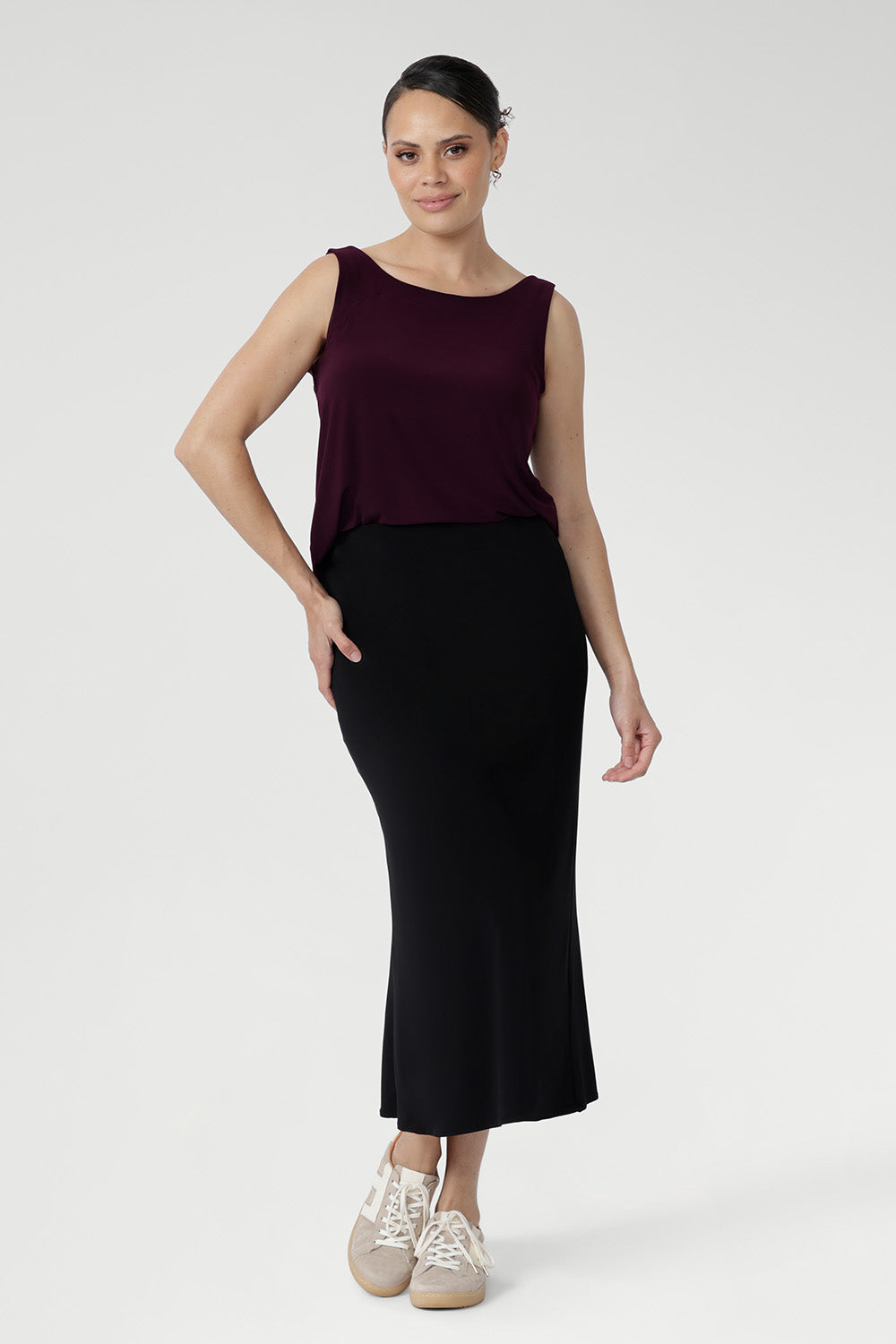 Crafted from our signature dry touch stretch jersey, the Asher Skirt is a comfortable, streamlined fit with an easy pull-on, elasticated waist, and a refined A-line shape. Designed with comfort and movement in mind, Asher is perfect for effortless styling from work to weekend. Proudly designed and made in Australia.