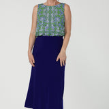 Crafted from our signature dry touch stretch jersey, the Asher Skirt offers a comfortable, streamlined fit with an easy pull-on, elasticated waist, and a refined A-line shape. 