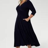 Bettina Reversible Wrap Dress in Navy