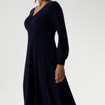 A dress that creates a flattering silhouette with elegant detail and is crafted pull on style. For effortless dressing The Bianca Dress in Navy is a long sleeve jersey dress perfect for work or classic event dressing. Made in Australia from our navy dry-touch jersey fabric. Available in size 8-24. 