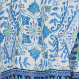 Fabric Swatch of Blue Mizpah floral print on sateen modal fabric. Modal is a breathable fabric making it a good material for night sweats and for L&F Australia's menopause pyjama sets.