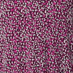 Fabric Swatch image of Bordeaux print.  Made from extra dry touch jersey fabric used to create a collection of woman's summer garment. Easy care fabric has a soft, lightweight crepe touch feel. Striking print colours featured are magenta, pink, graphite and vanilla. Jersey fabric offers gentle stretch for added comfort and movement in sizes 8-24.