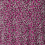 Fabric Swatch image of Bordeaux print.  Made from extra dry touch jersey fabric used to create a collection of woman's summer garment. Easy care fabric has a soft, lightweight crepe touch feel. Striking print colours featured are magenta, pink, graphite and vanilla. Jersey fabric offers gentle stretch for added comfort and movement in sizes 8-24.